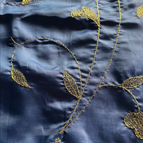 Vintage Blue Fabric with Gold Metallic Thread Embroidery. 1Y 20” X 45”W Aprox - Picture 2 of 3
